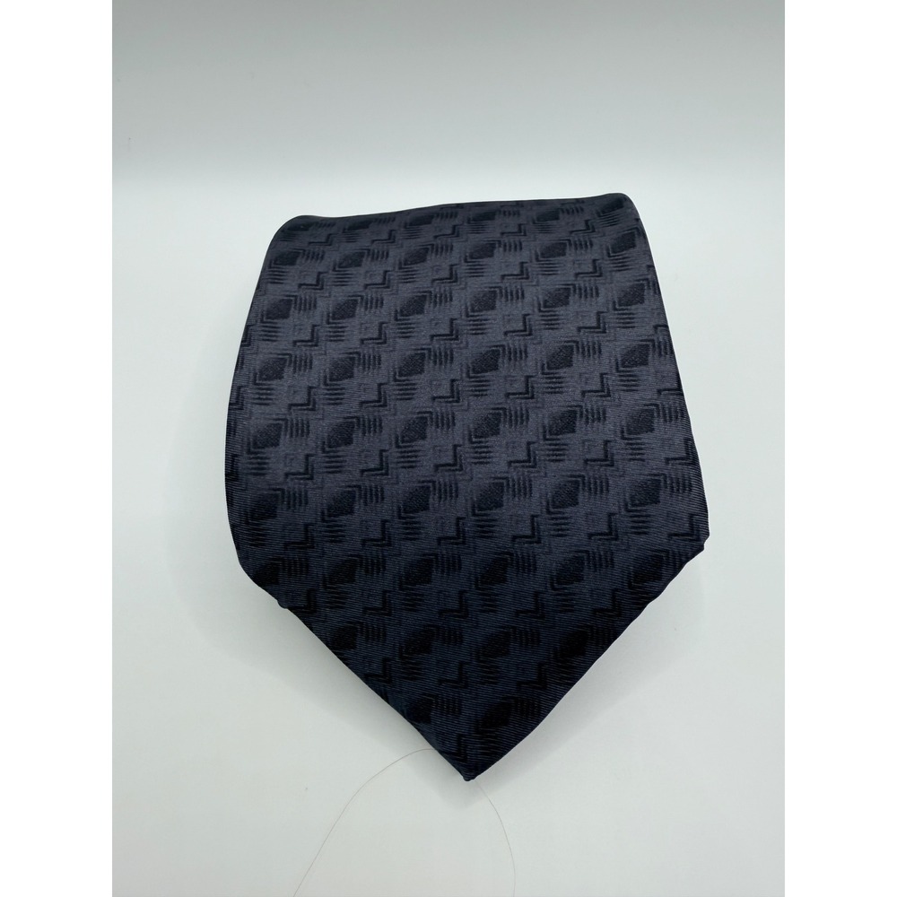 Henry Grethel Mens Necktie Gray Black Geometric Pattern Silk Blend Classic Tie